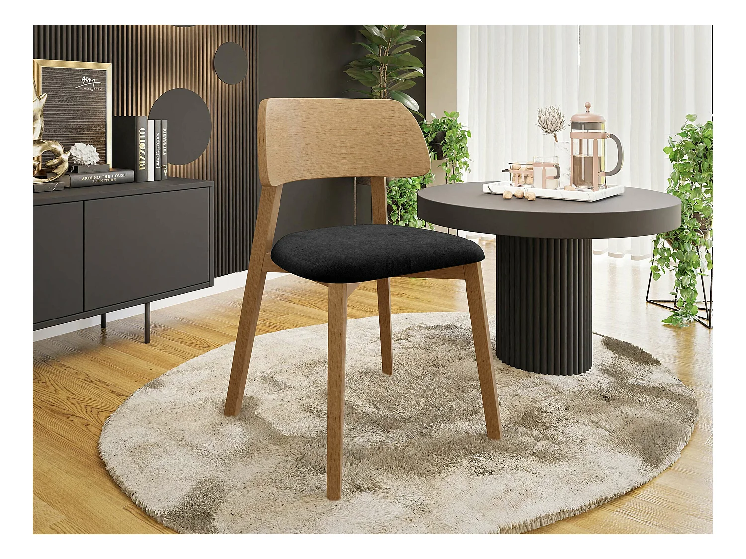 Sedia Jackson 112, 80x47x50cm, Arazzo, Di legno, Legno