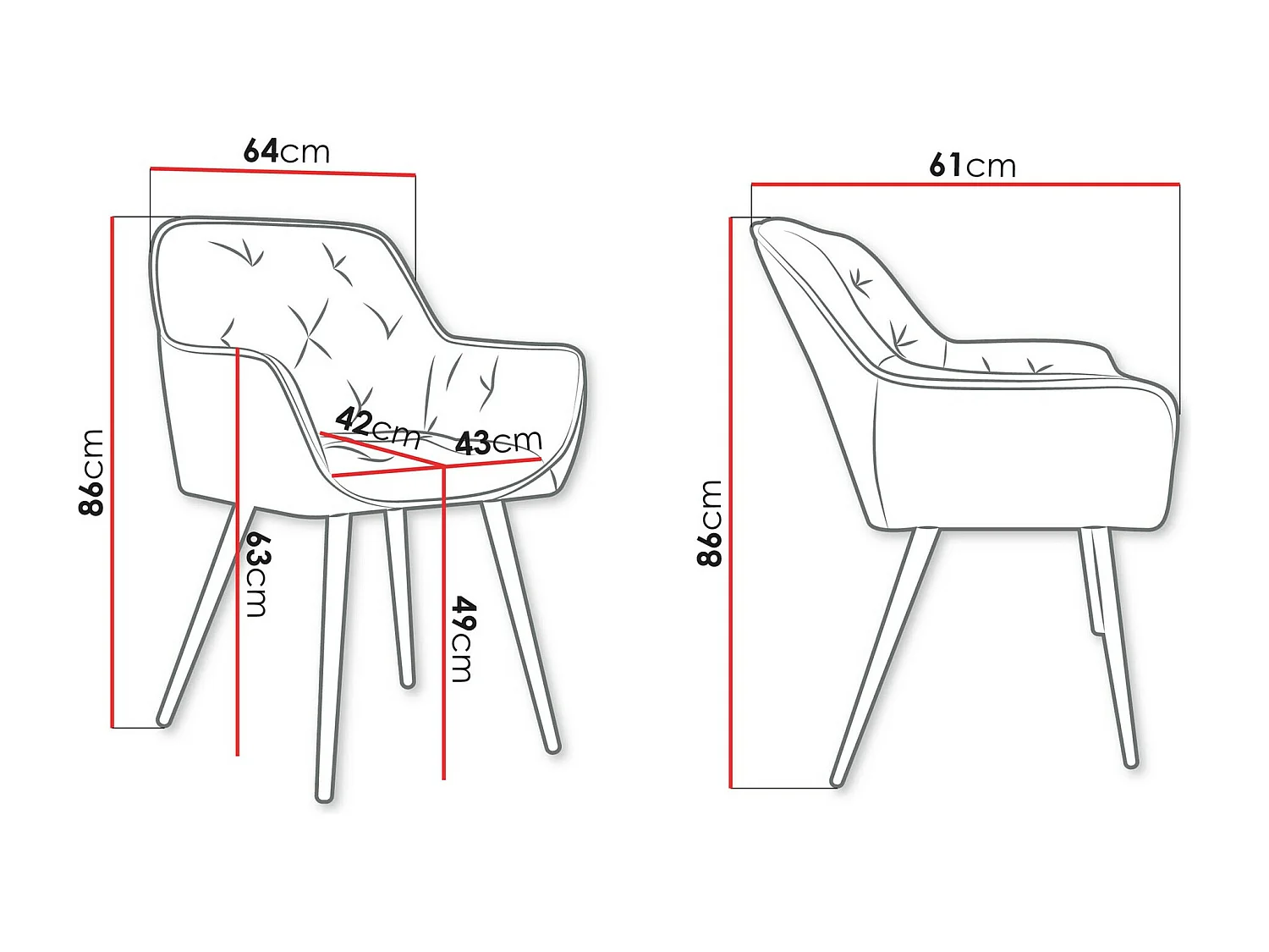 Chaise Jackson 115, 86x64x61cm, Tapisserie, Métallique, Stratifié