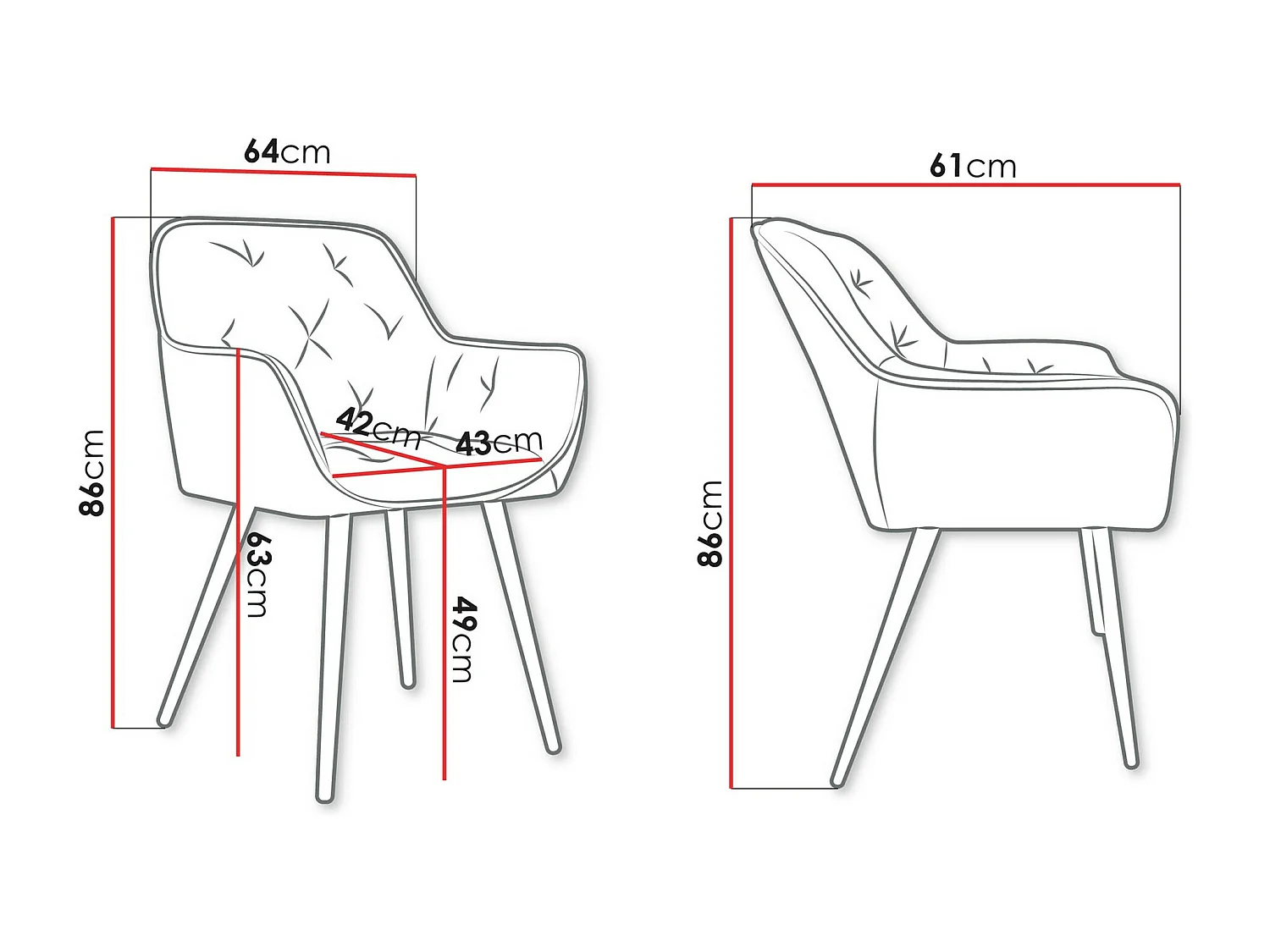 Silla Jackson 115, 86x64x61cm, Tapiz, Metálico, Aglomerado laminado