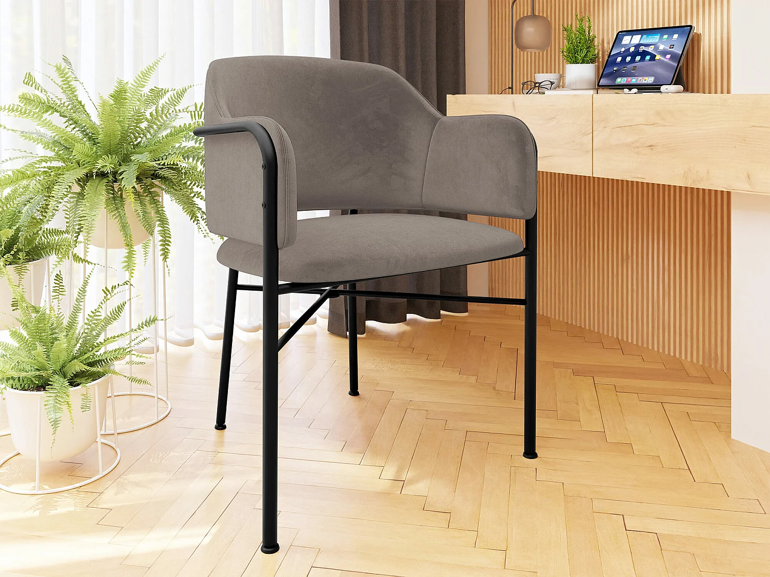 Chaise Jackson 113, 79x56x55cm, Tissu, Métallique, Stratifié