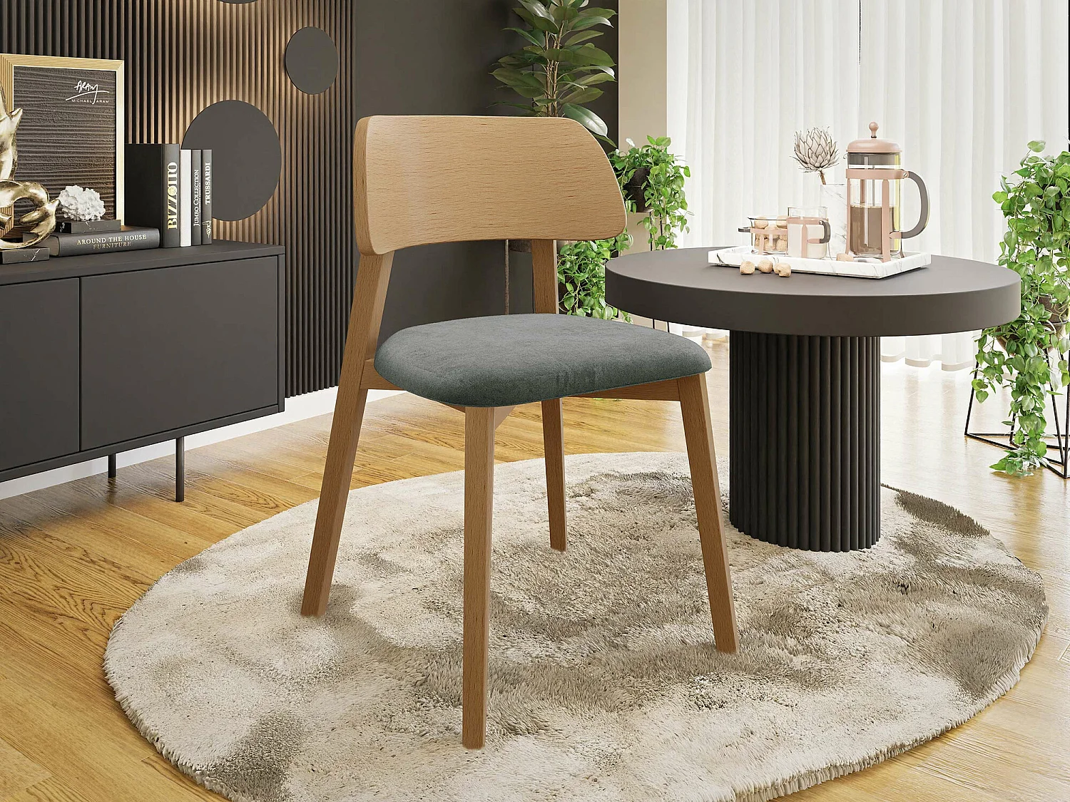 Chaise Jackson 112, 80x47x50cm, Tapisserie, En bois, Bois