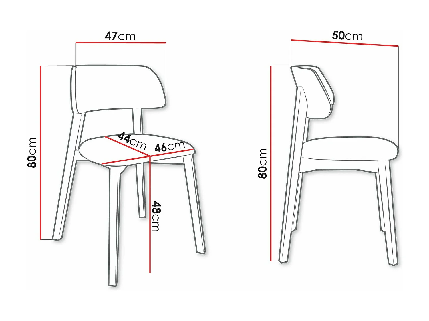 Chaise Jackson 112, 80x47x50cm, Tapisserie, En bois, Bois