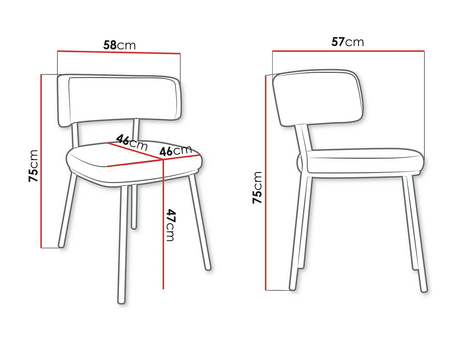 Chaise Jackson 114, 75x58x57cm, Tapisserie, Métallique, Stratifié