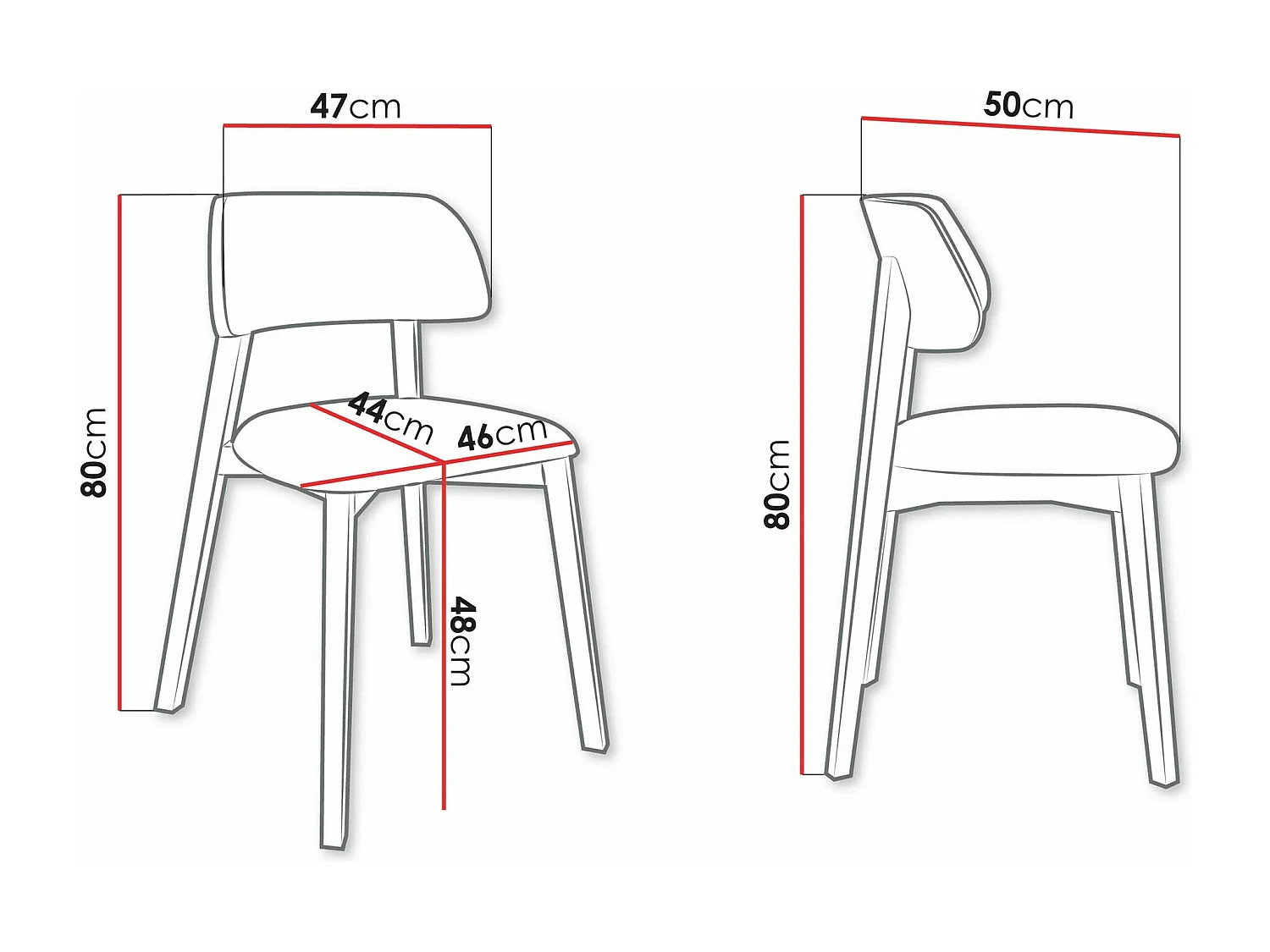 Chaise Jackson 112, 80x47x50cm, Tapisserie, En bois, Bois