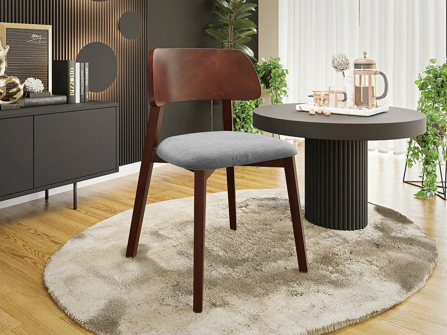 Chaise Jackson 112, 80x47x50cm, Tissu, En bois, Bois