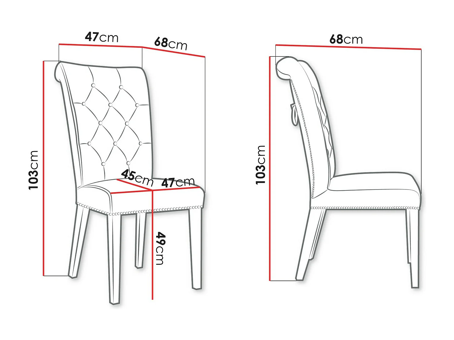 Chaise Jackson 111, 103x47x68cm, Tissu, En bois, Bois
