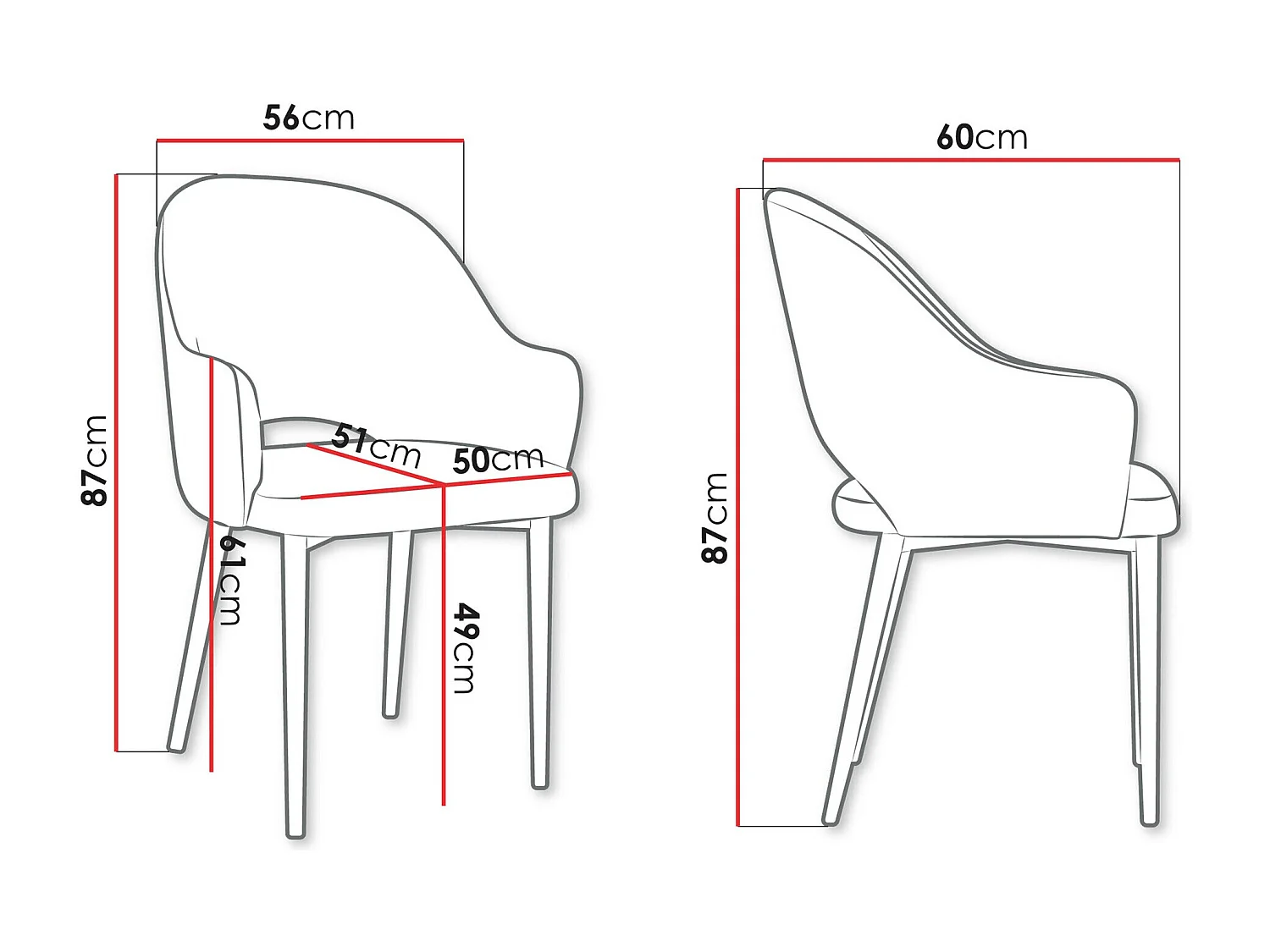 Chaise Jackson 116, 87x56x60cm, Tapisserie, Métallique, Stratifié