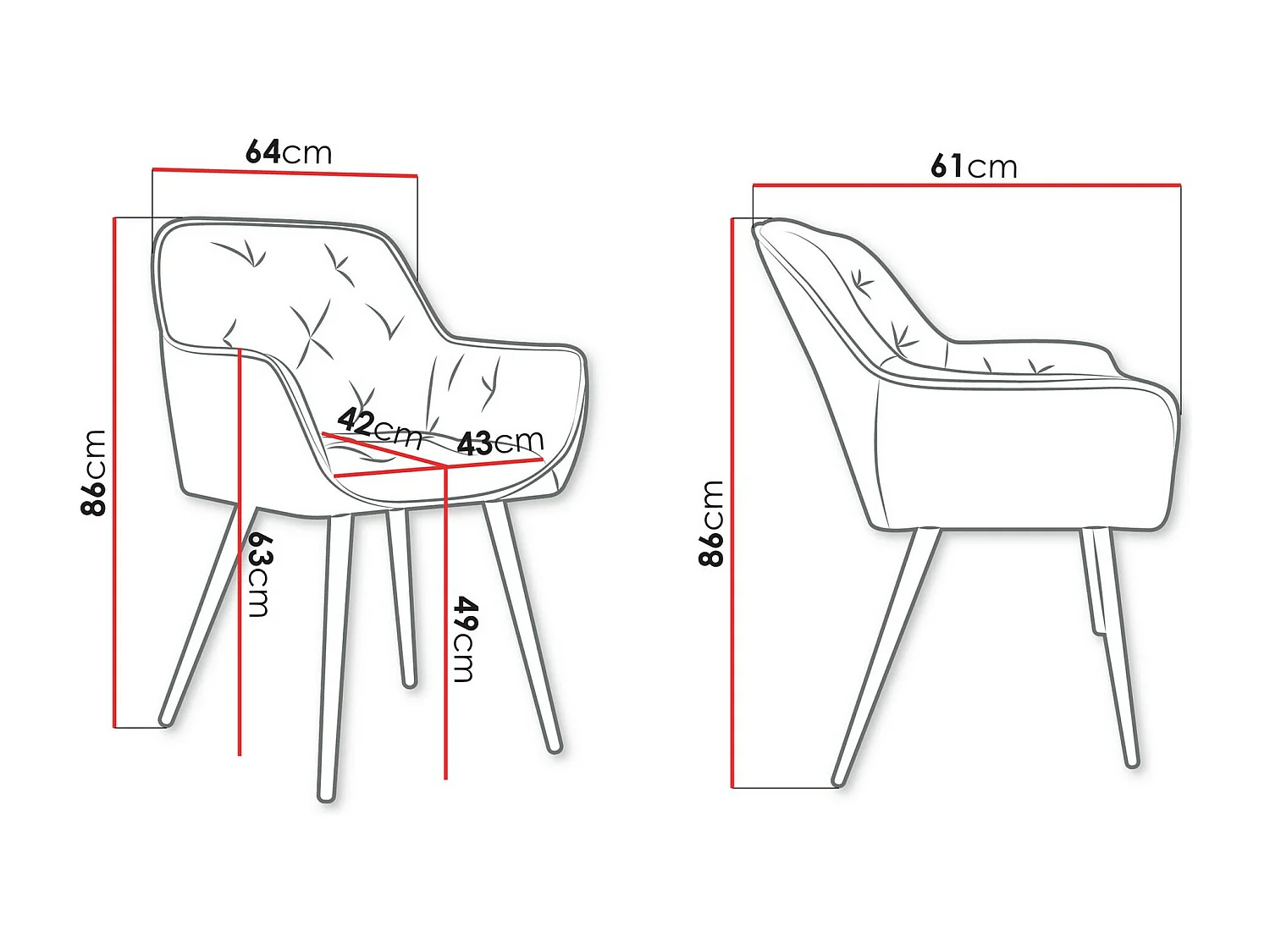 Silla Jackson 115, 86x64x61cm, Tapiz, Metálico, Aglomerado laminado