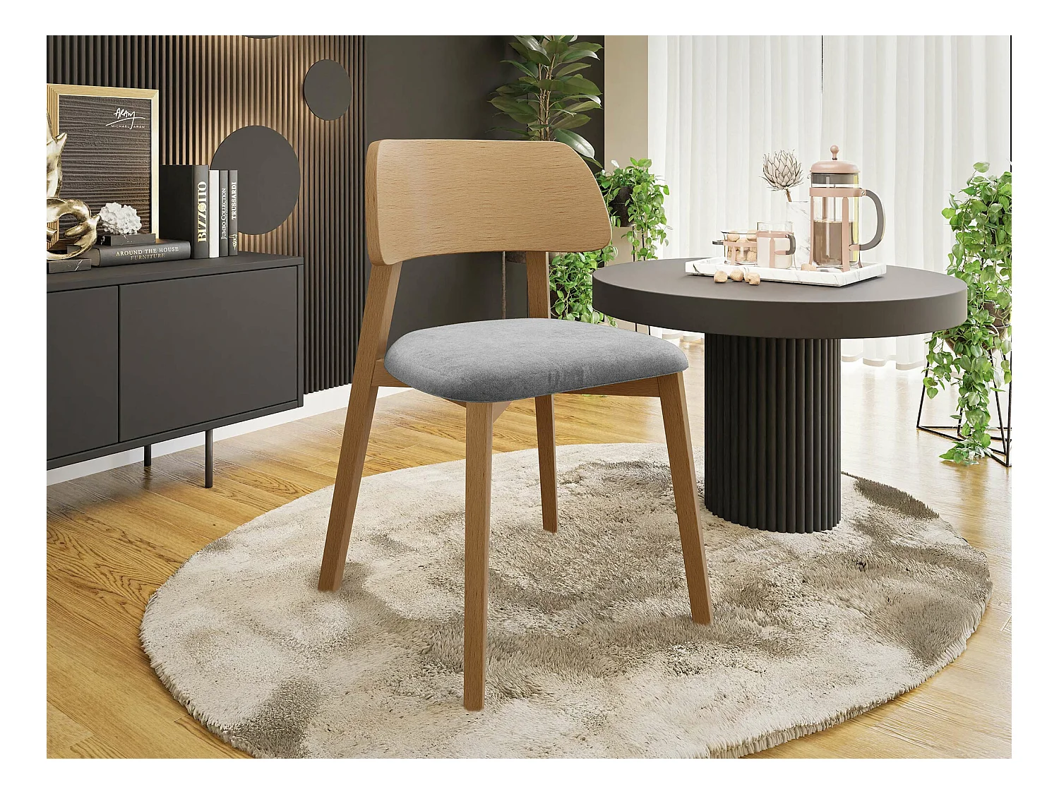 Sedia Jackson 112, 80x47x50cm, Arazzo, Di legno, Legno