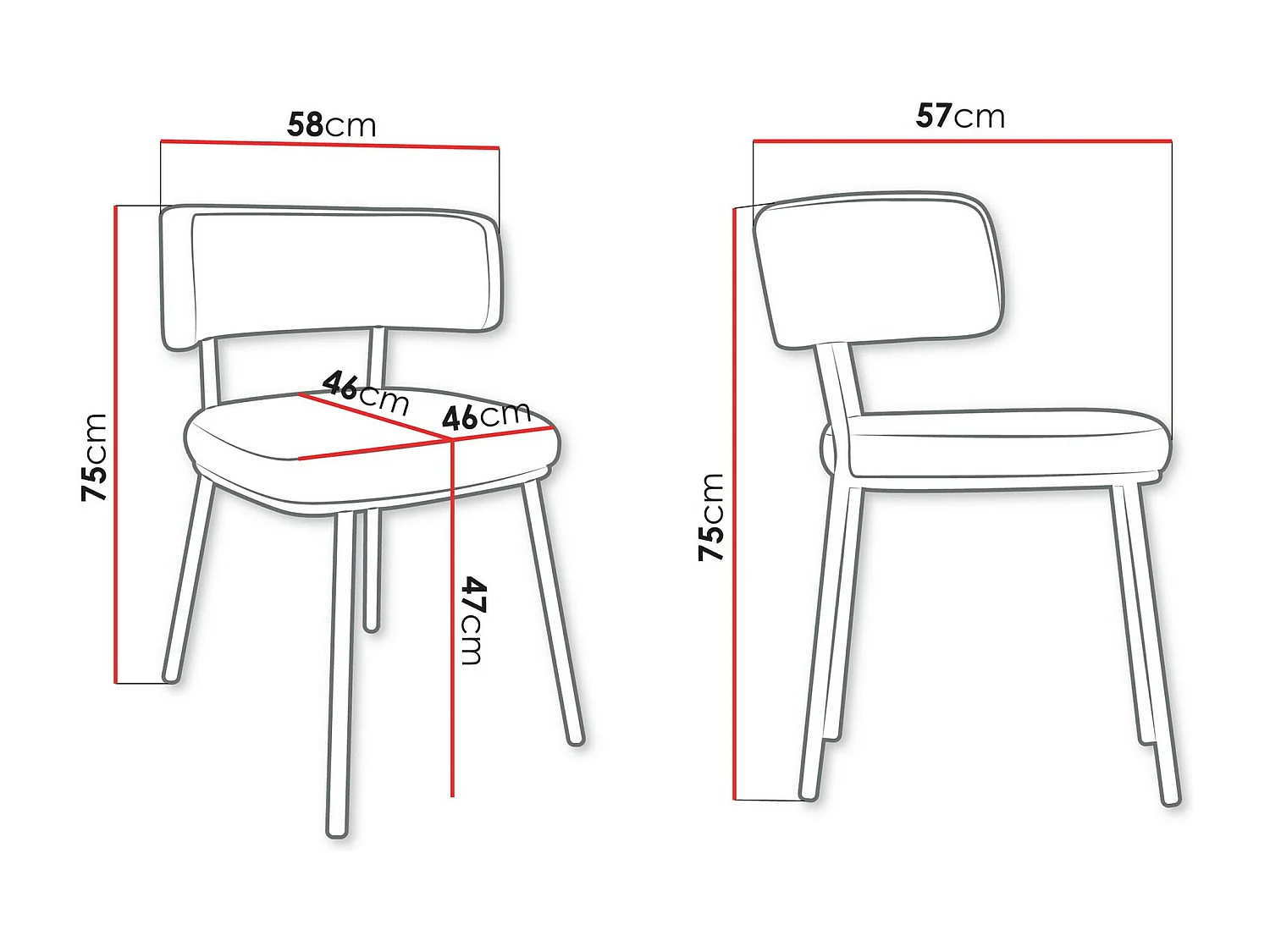 Chaise Jackson 114, 75x58x57cm, Tapisserie, Métallique, Stratifié