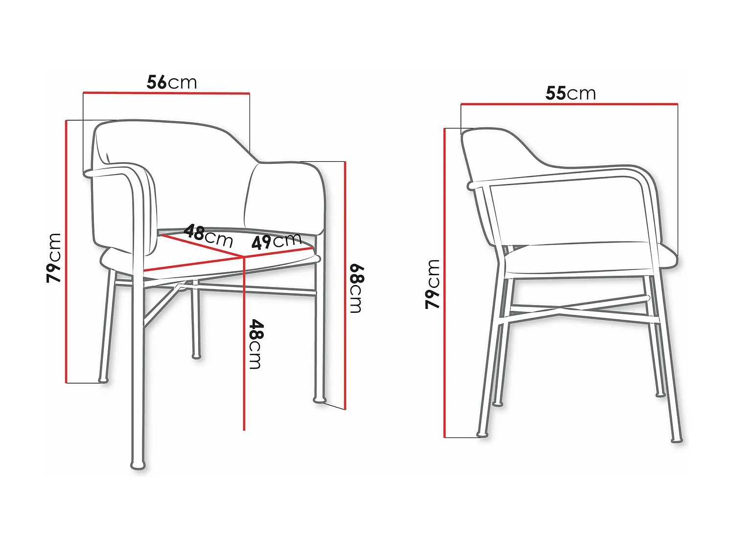 Silla Jackson 113, 79x56x55cm, Tapiz, Metálico, Aglomerado laminado