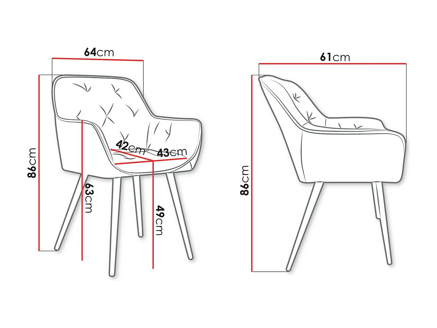 Silla Jackson 115, 86x64x61cm, Tapiz, Metálico, Aglomerado laminado