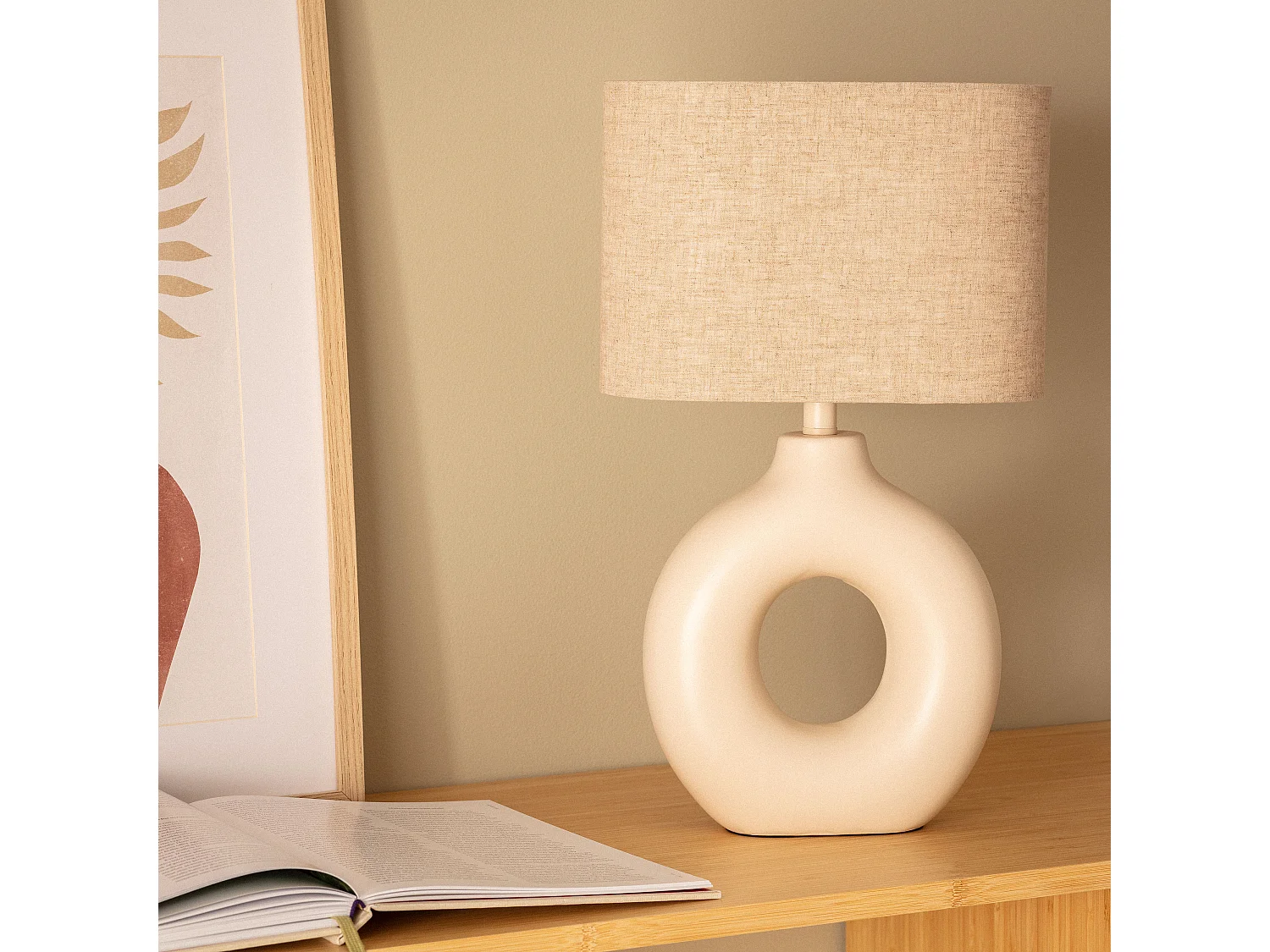 Lámpara de Mesa Cerámica y Tela Memphis Beige