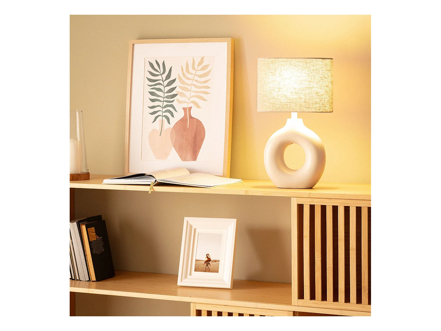 Lámpara de Mesa Cerámica y Tela Memphis Beige