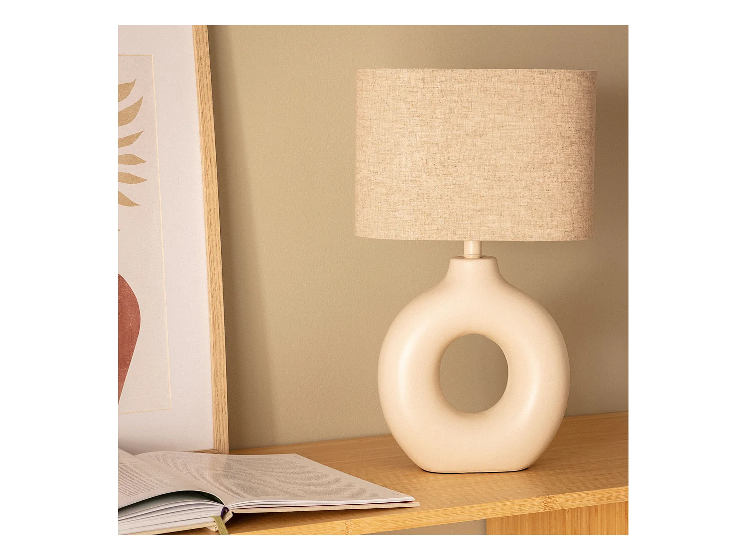 Lámpara de Mesa Cerámica y Tela Memphis Beige