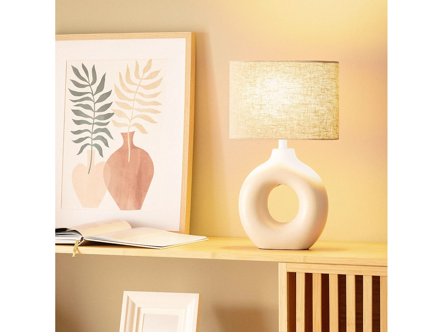Lampe à poser Céramique et Tissu Memphis Beige