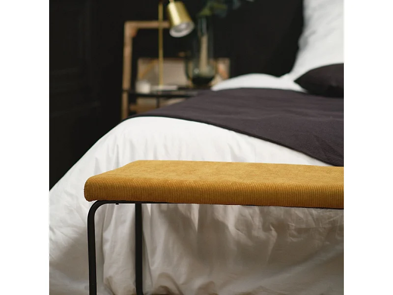 Banc en métal rembourré avec tissu motif velours côtelé Bronze 110x37x40 cm