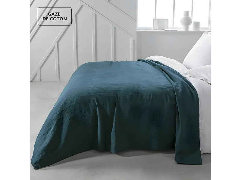 Foulard multiusos de algodón confeccionado con tejido de gasa. Colores lisos. 240x220cm Azul Petróleo