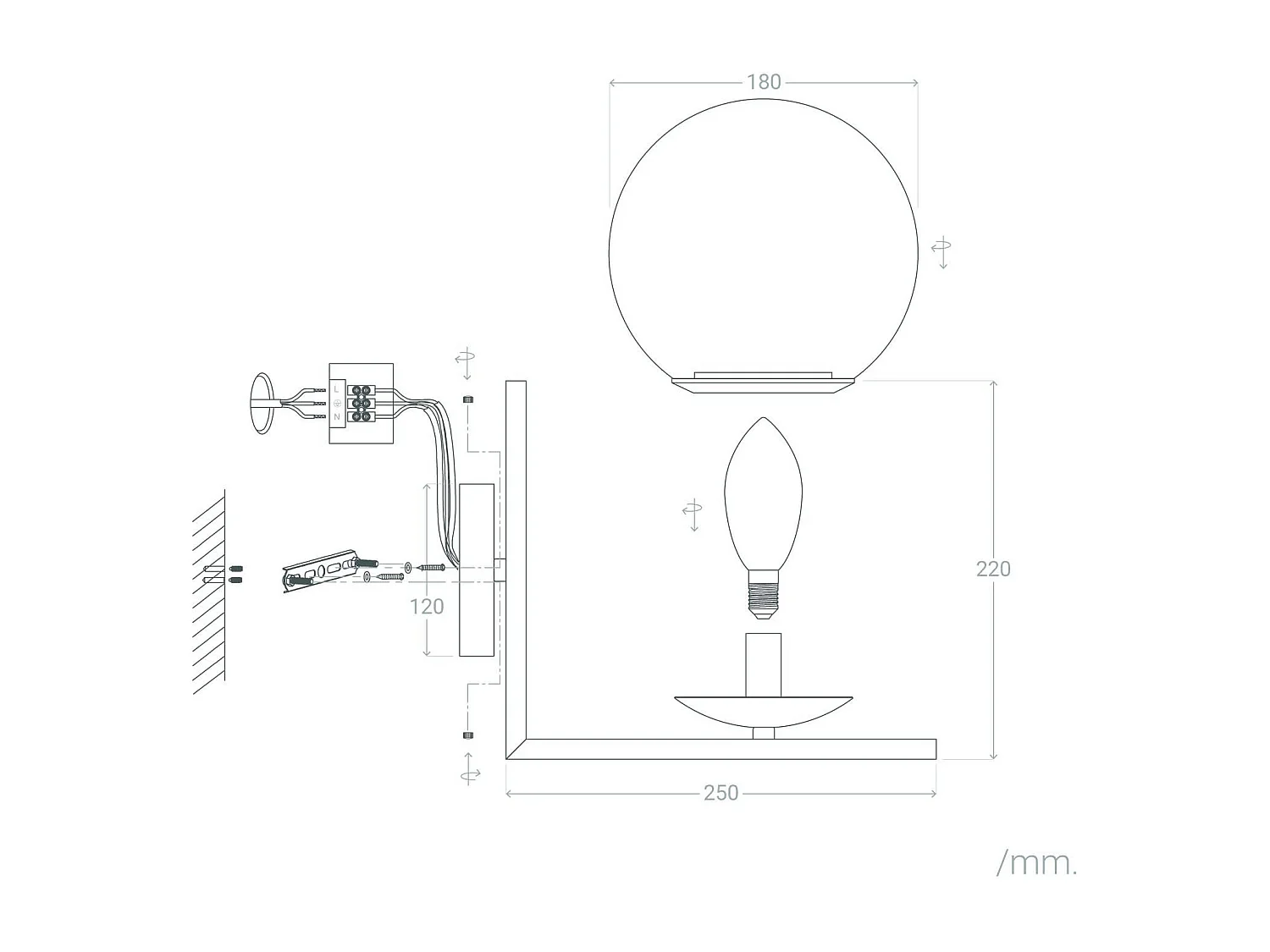Lampada da Parete Metallo e Vetro Moonlight Design Oro