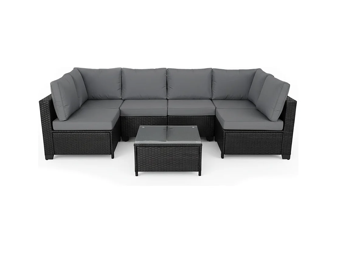 Conjunto de Sofá de Exterior em Rattan PE, 7 peças. Móveis de jardim e terraço, Cinza