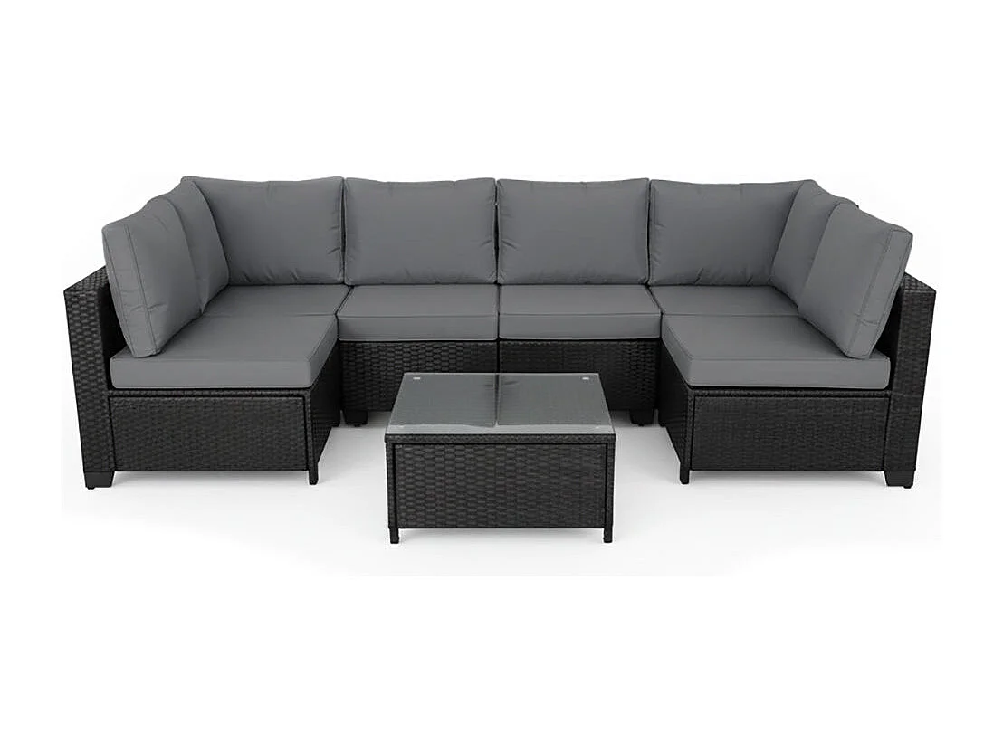 Conjunto de Sofá de Exterior em Rattan PE, 7 peças. Móveis de jardim e terraço, Cinza