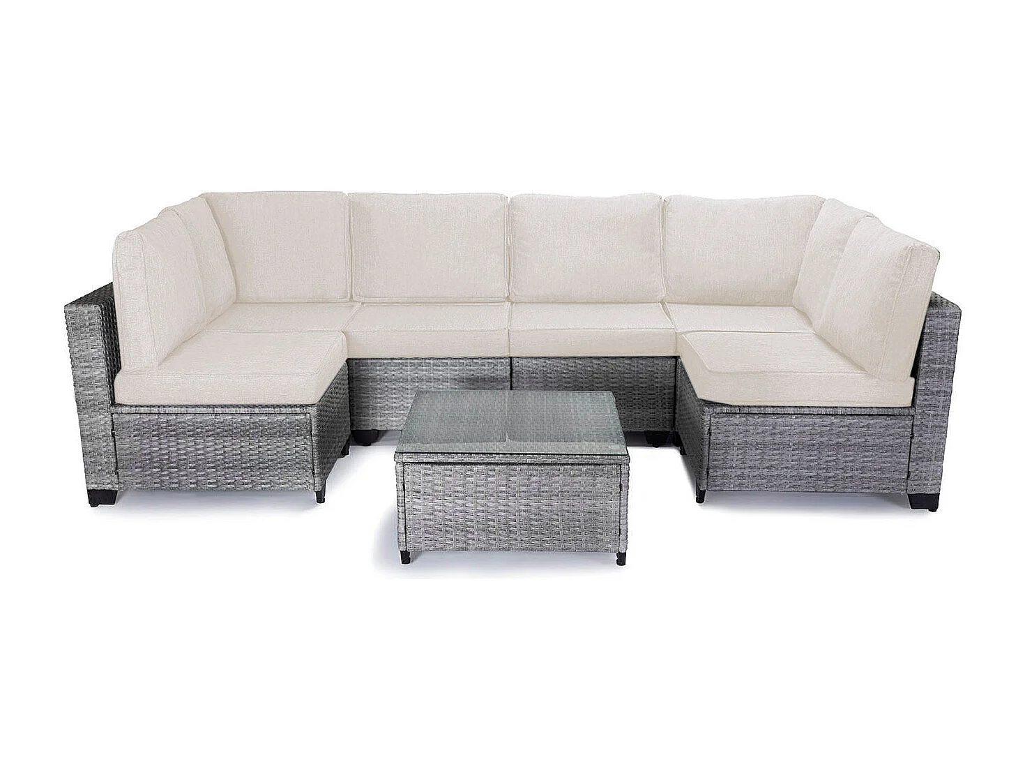 Conjunto de Sofá de Exterior em Rattan PE, 7 peças. Móveis de jardim e terraço, Cinza