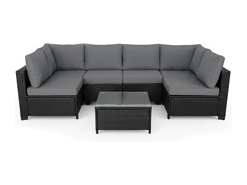 Conjunto de Sofá de Exterior em Rattan PE, 7 peças. Móveis de jardim e terraço, Cinza