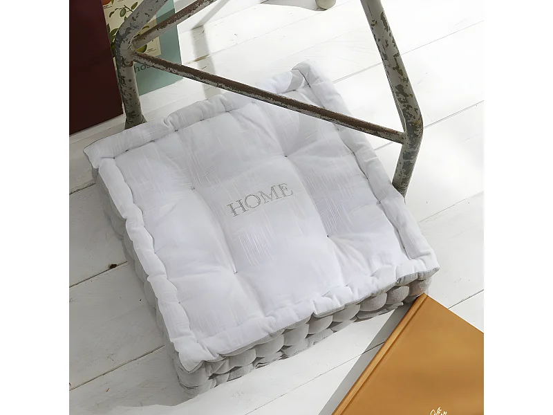 Coussin de sol brodé, 100% coton. M/HomeGris.17 40x40x10cm