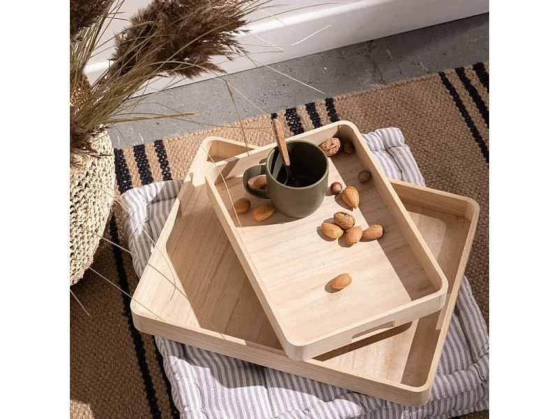 Set de 2 plateaux rectangulaires en bois 35x45x4,5cm