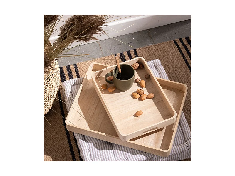 Set van 2 rechthoekige houten dienbladen 35x45x4,5cm