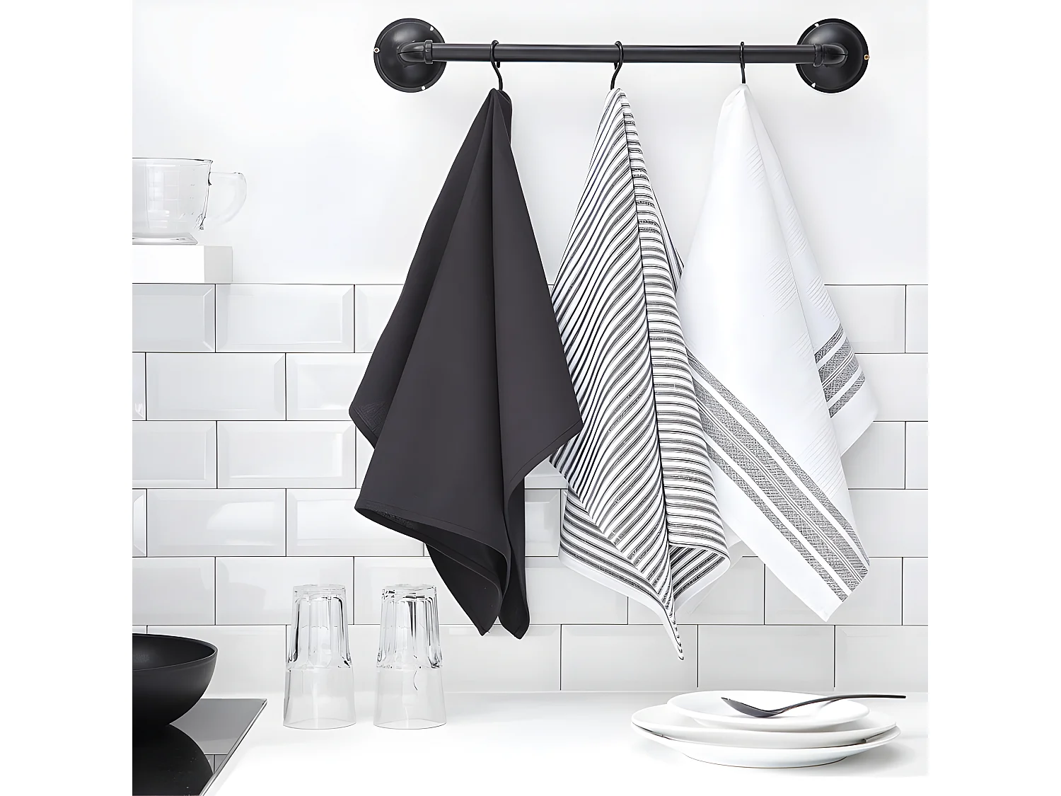 Lot de 3 chiffons en coton assortis. Bande épaisse de charbon de bois