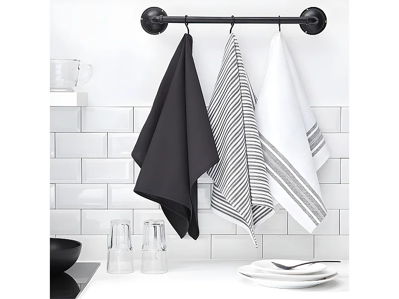 Lot de 3 chiffons en coton assortis. Bande épaisse de charbon de bois