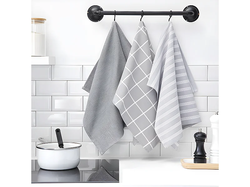 Lot de 3 chiffons en coton assortis. Acier à double bande