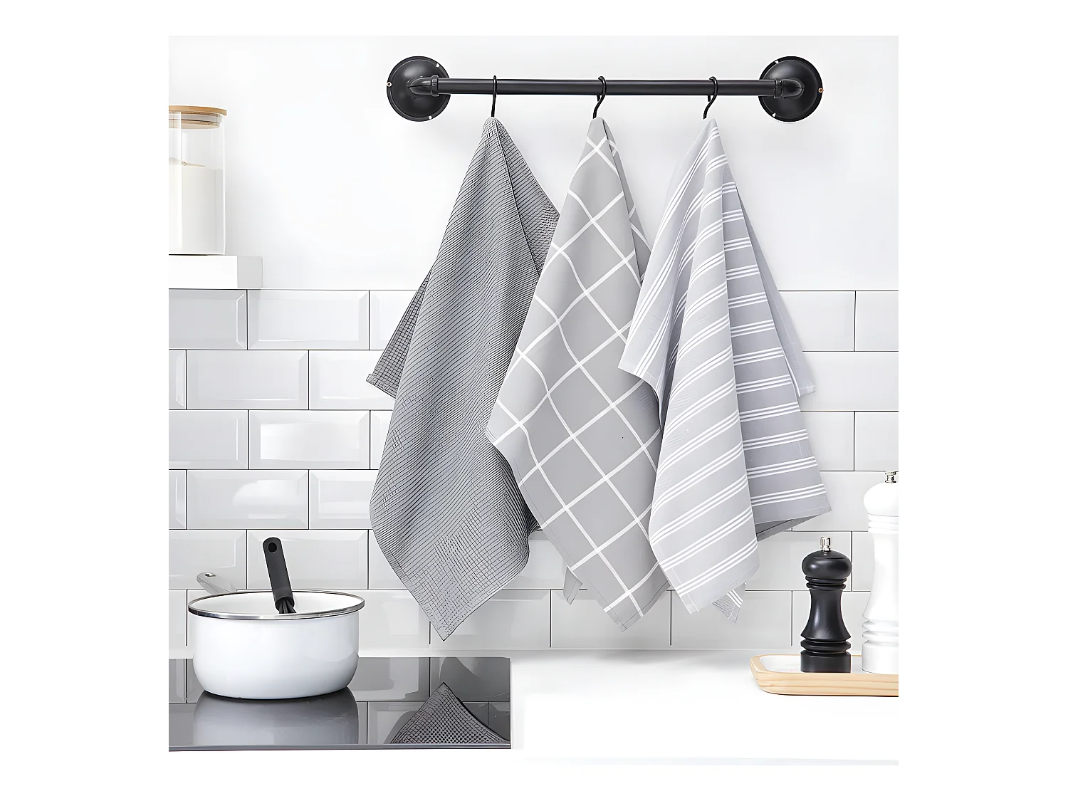 Lot de 3 chiffons en coton assortis. Acier à double bande