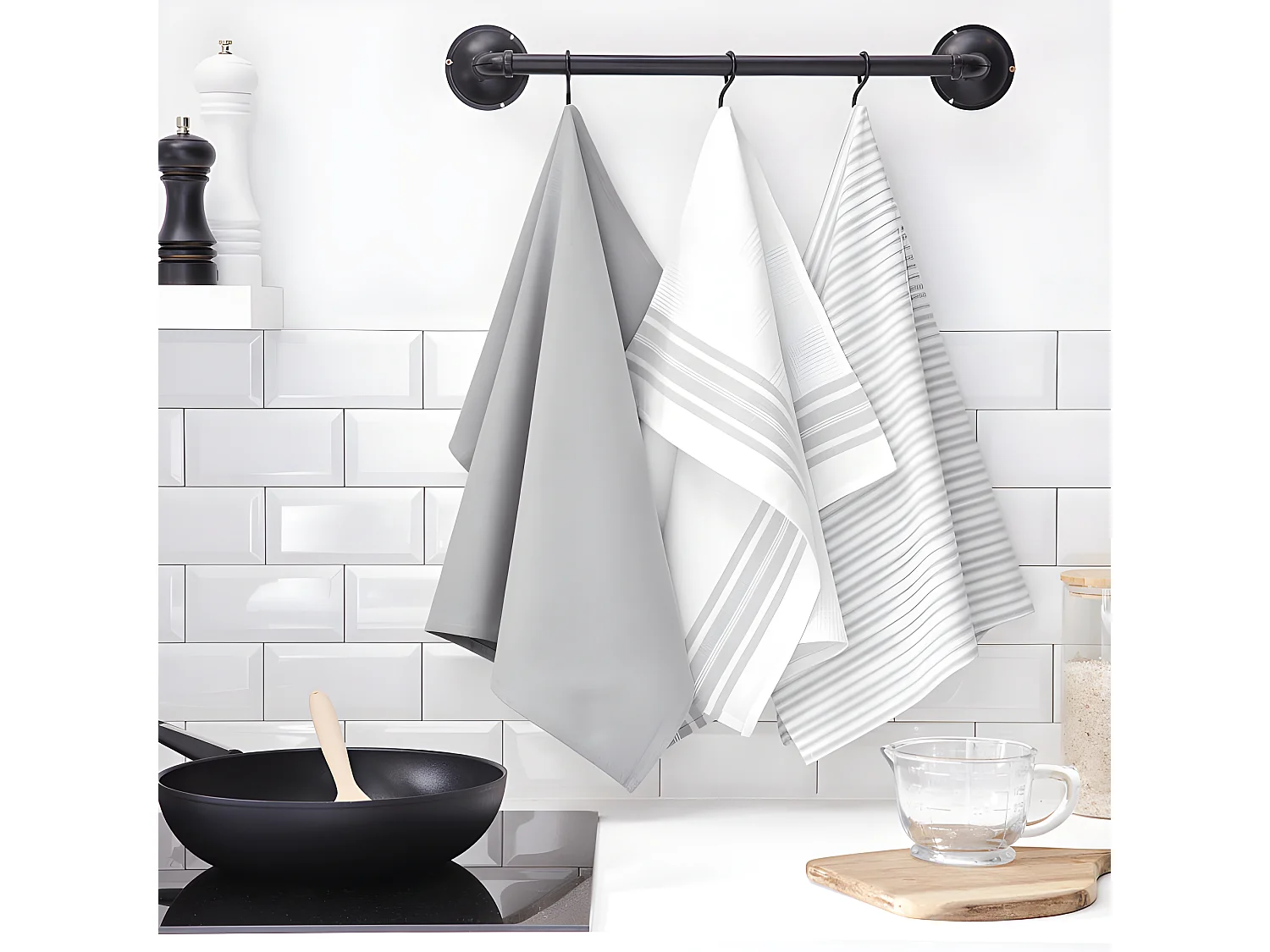 Lot de 3 chiffons en coton assortis. Bande épaisse Acier