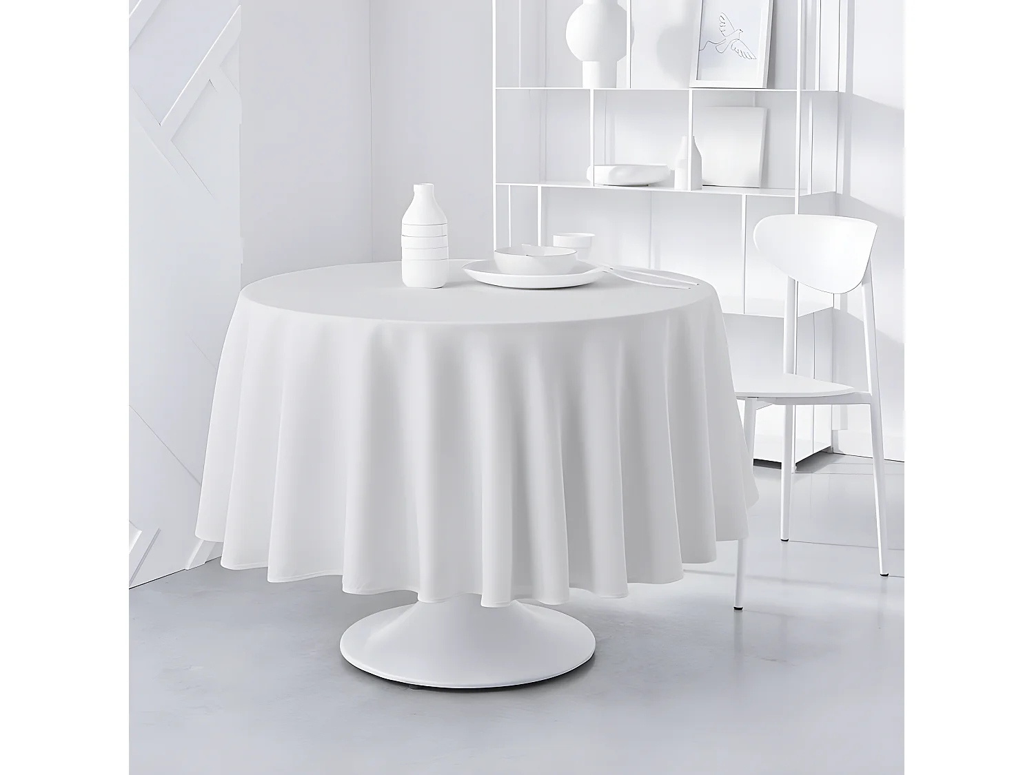Nappe ronde 100% polyester de couleurs unies. Diamètre 180cm Blanc