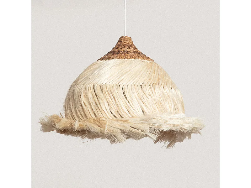 Lampada a Sospensione Rattan e Ramia Kempo Kulu ILUZZIA Bianco