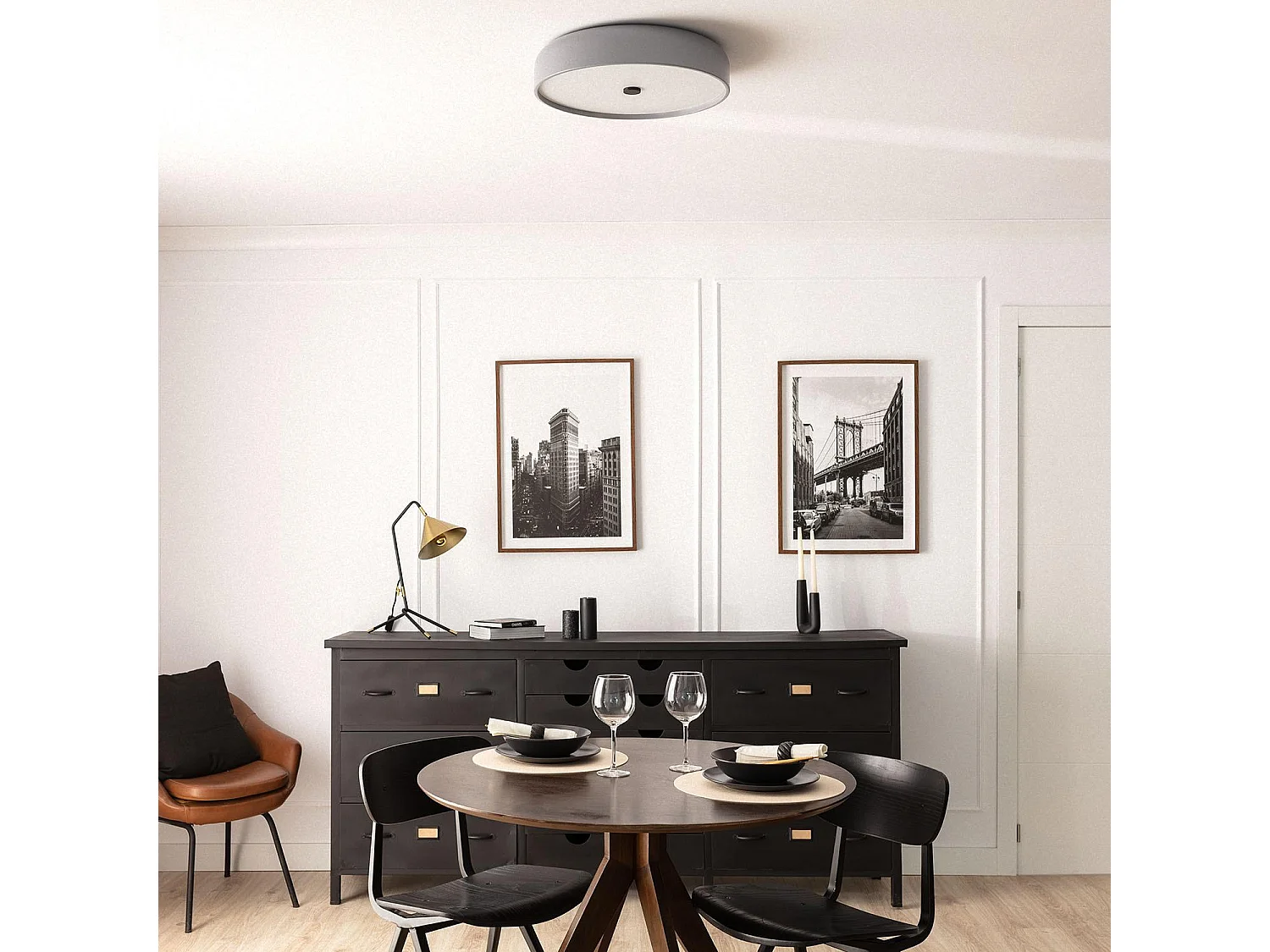 Plafonnier LED Rond Métal 30W CCT Sélectionnable Eyelight Ø450 mm Gris foncé