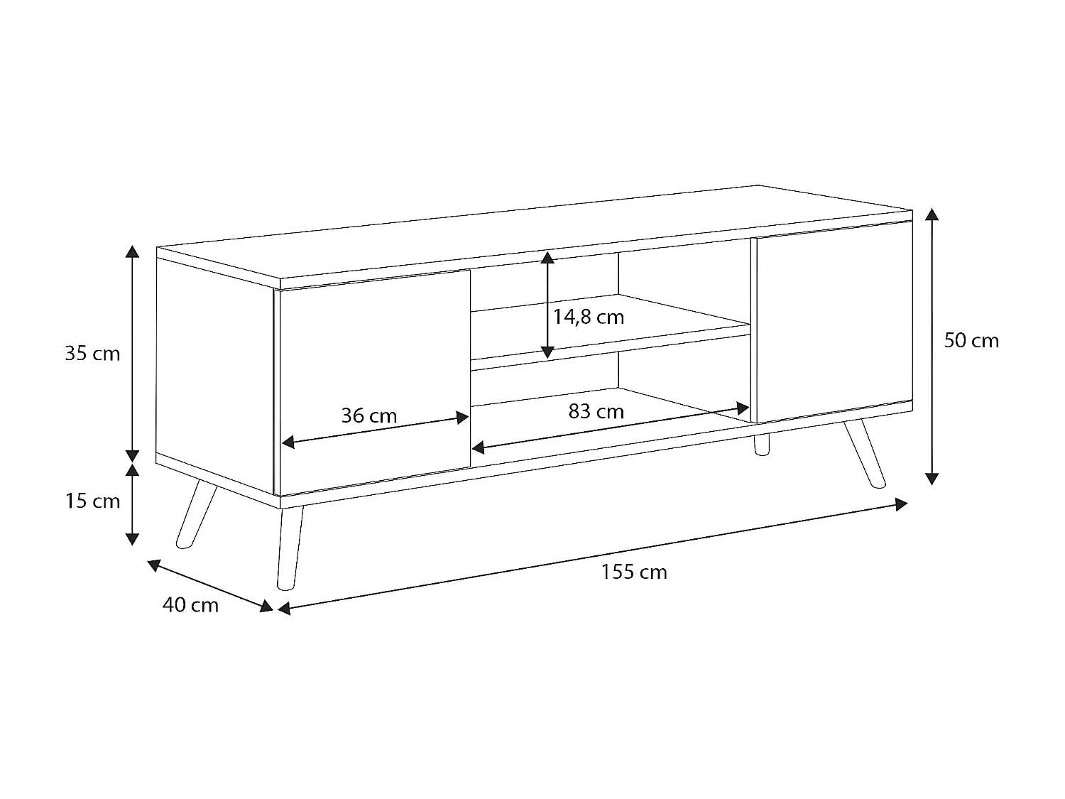 Tv Meubel FOCUS RTV155 2D 155x40x48 Wit