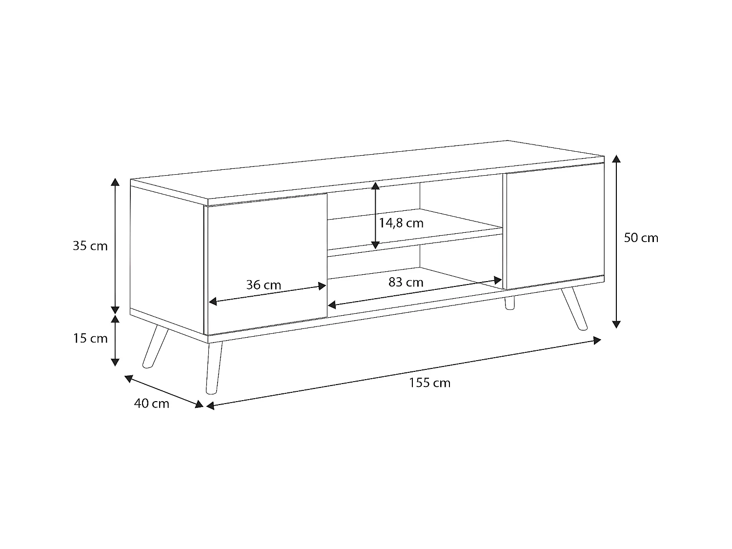 Tv Meubel FOCUS RTV155 2D 155x40x48 Wit