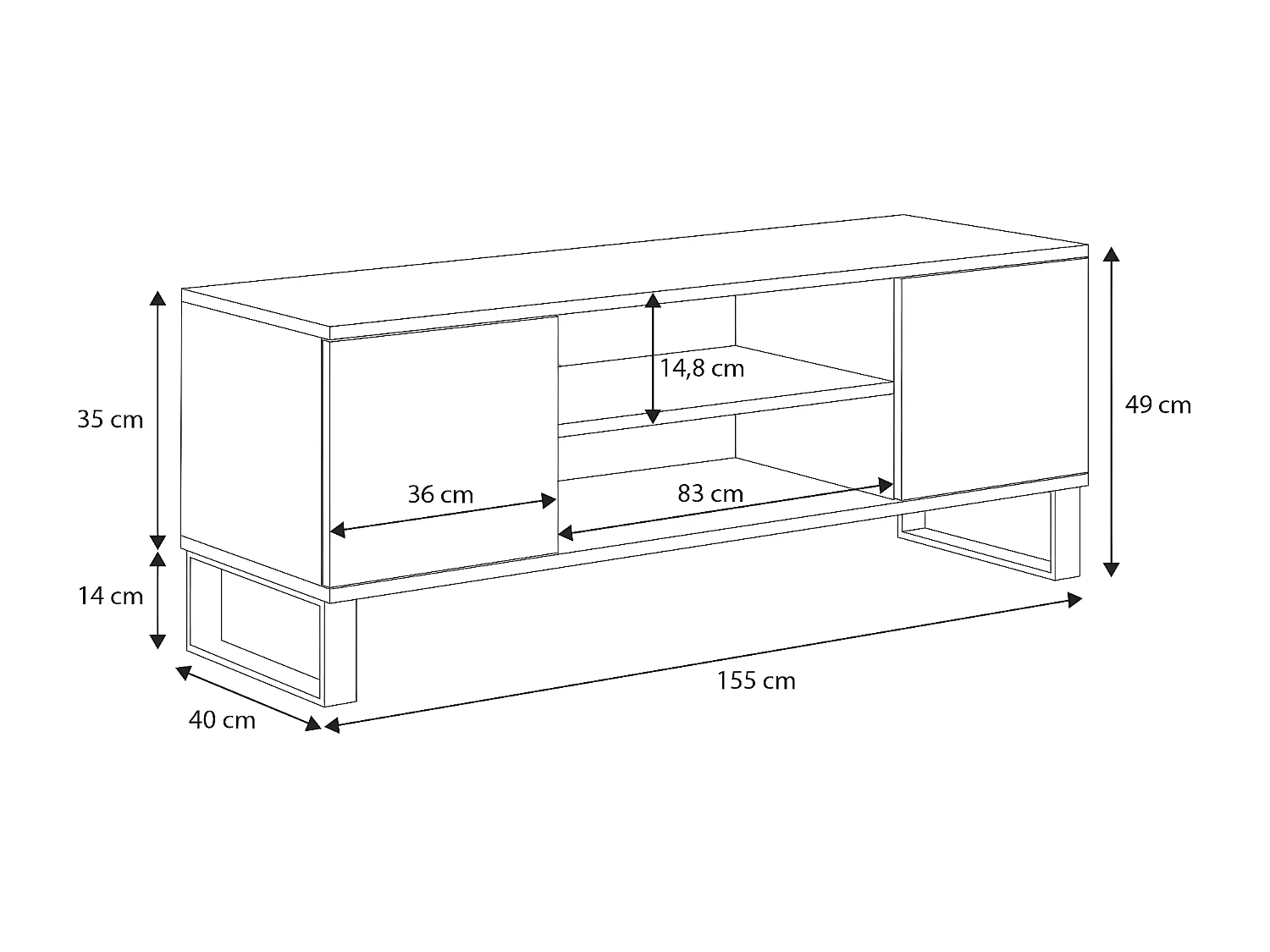Tv Meubel FOCUS RTV155 2D 155x40x48 Natuurlijk