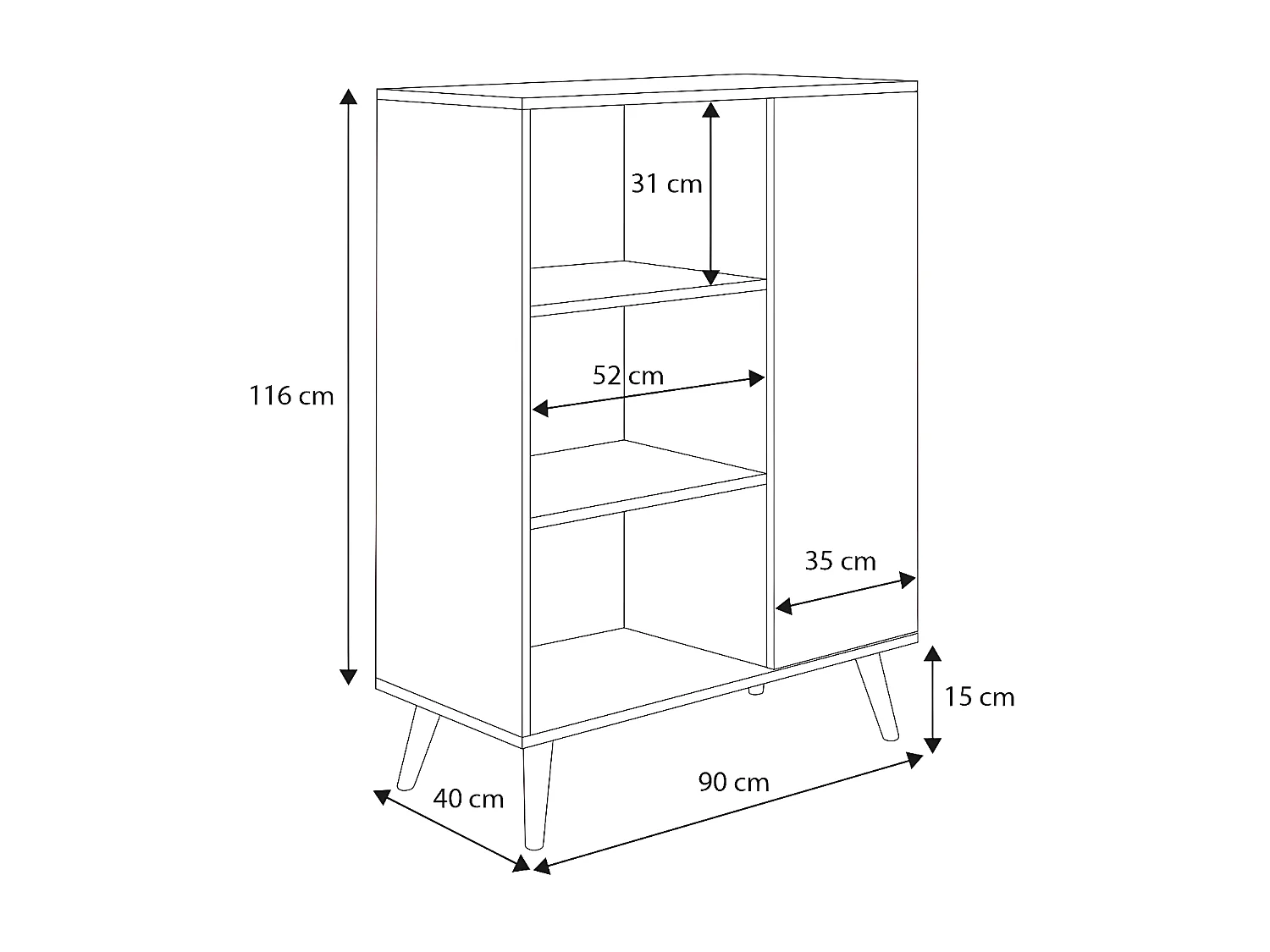 Vitrinekast FONDI SC90 1D 90x40x116 Wit