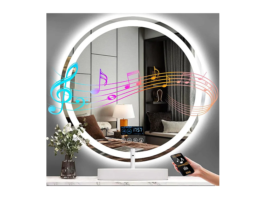 Miroir de salle de bain lumineux rond avec LED à luminosité variable et 4 touche sensitive - anti buée - 80cm