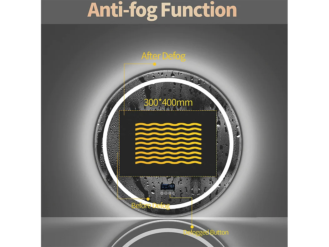 Miroir de salle de bain lumineux rond avec LED à luminosité variable et 4 touche sensitive - anti buée - 80cm