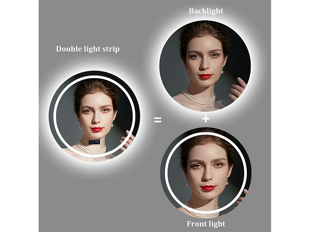 Miroir de salle de bain lumineux rond avec LED à luminosité variable et 4 touche sensitive - anti buée - 80cm