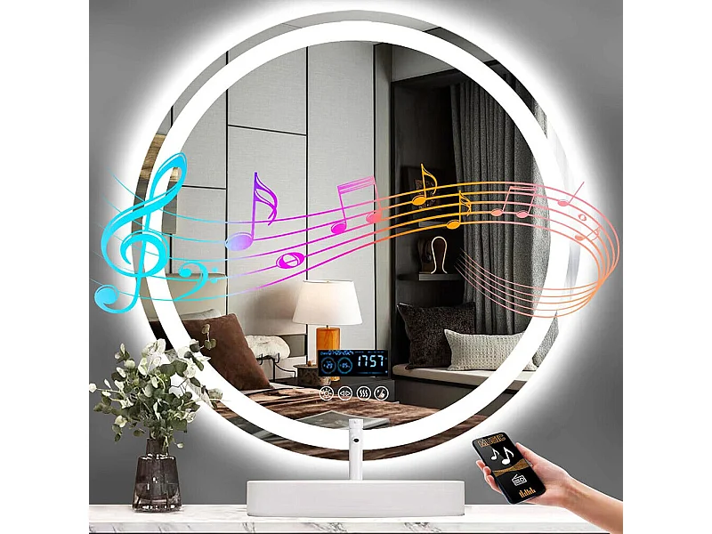 Miroir de salle de bain lumineux rond avec LED à luminosité variable et 4 touche sensitive - anti buée - 80cm