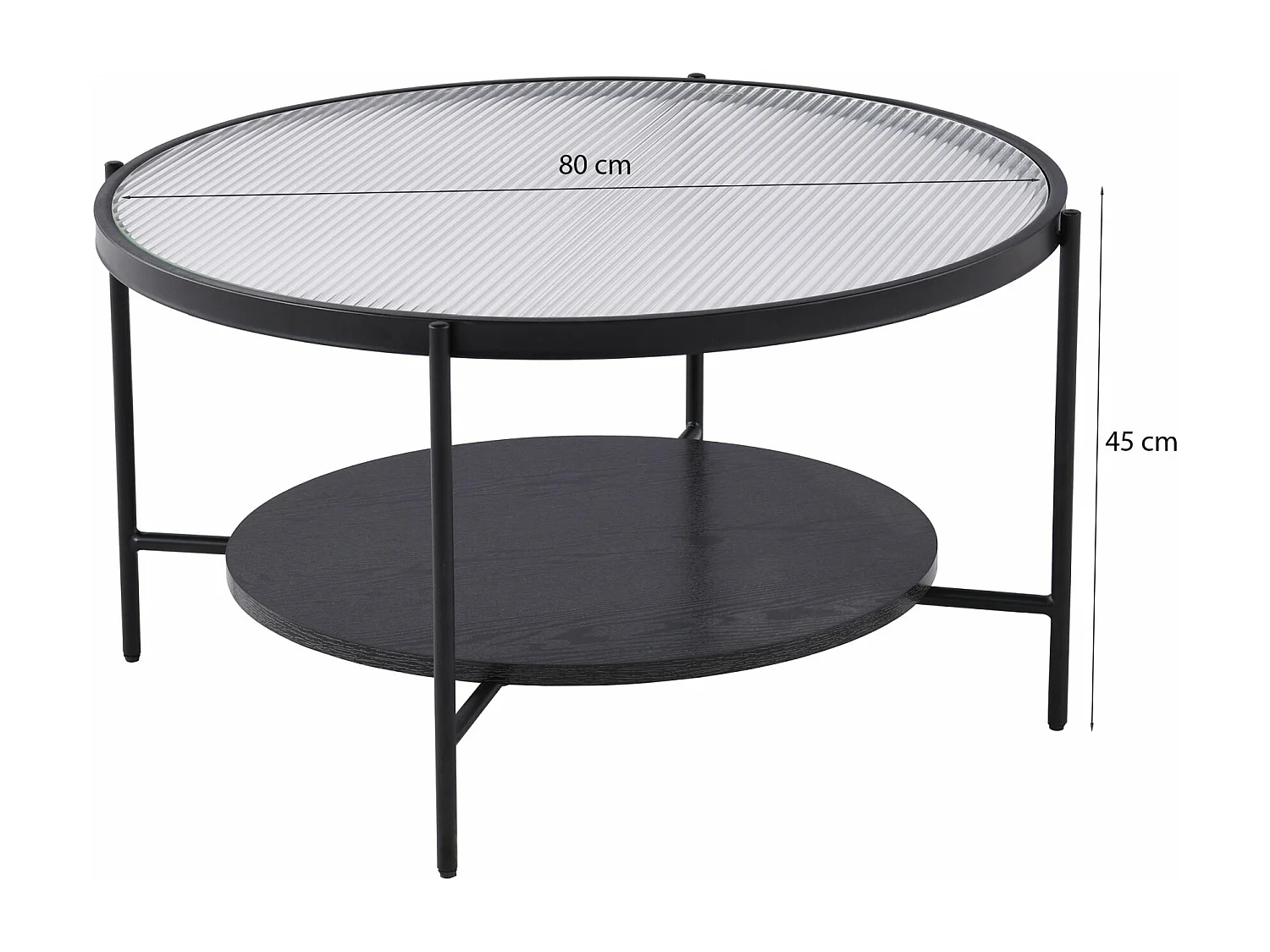Table basse - 80 cm - noire avec verre cannelé - MALETH