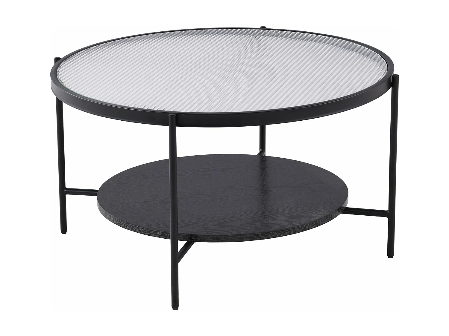 Table basse - 80 cm - noire avec verre cannelé - MALETH