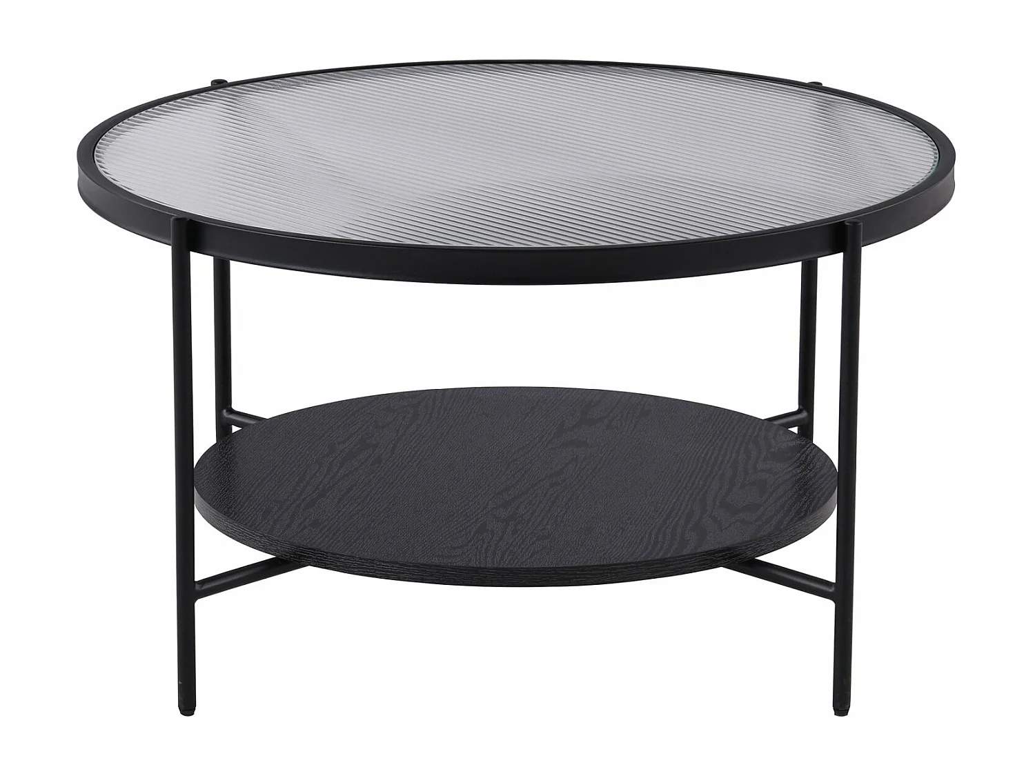 Table basse - 80 cm - noire avec verre cannelé - MALETH