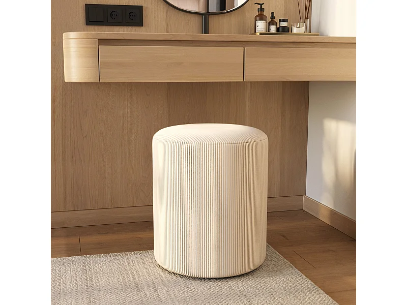 Pouf rotondo in velluto a coste beige - Lily